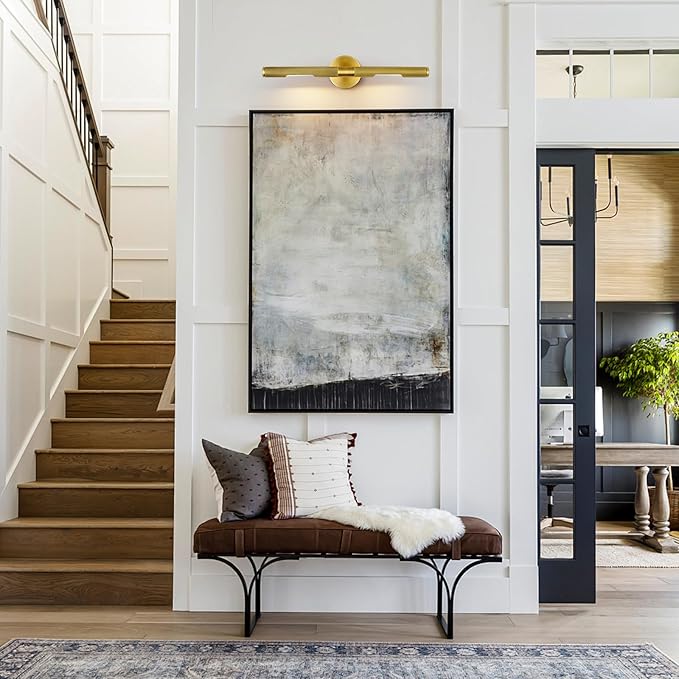 Gold Brass Hardwired Picture Light, 24" Knurled Dimmable Rotatable 360° Picture Lights for Wall, Vanity Light, Gallery Wall Light, Art Lighting, Picture Frame Light,Include Bulb