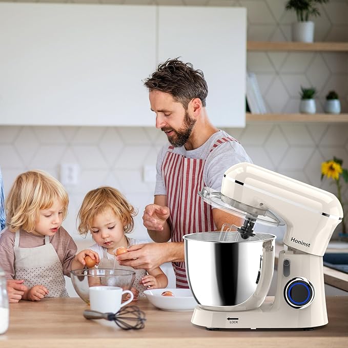 Stand Mixer, 6.5QT 10-Speed Tilt-Head Electric Stand Mixer, 3-In-1 Kitchen Mixer with Bowl, Dough Hook, Whisk and Beater, Food Mixer for Baking, Cake and Most Home Cooks, Beige