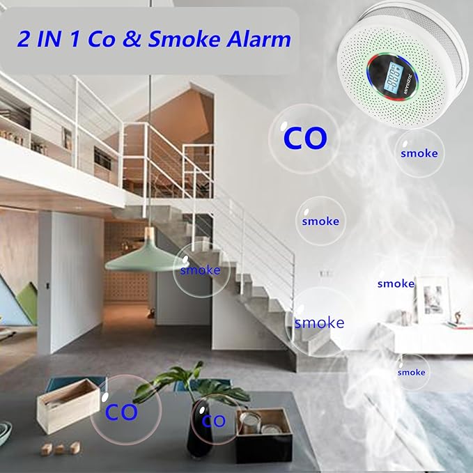 5 Pack Upgraded Combination Smoke and Carbon Monoxide Alarm Detector, Dual Sensor Smoke Alarm&Carbon Monoxide Detector (Includes Battery)