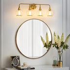 Gold Bathroom Vanity Light 4-Light Bathroom Vanity Light Fixtures Over Mirror with Clear Glass Shade 30.7 inch Wall Sconce Lighting Bath(Exclude E26 Bulb)