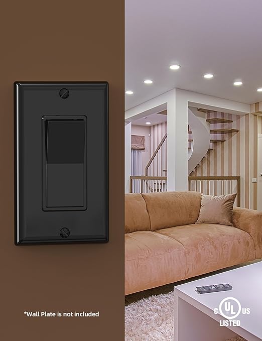 AIDA 3 Way Decorative Light Switch, Electric Switches,15Amp, 120/277 Volt, 3 Way Rocker Switch, Wall Switch Replacement, Self-Grounding, Residential and Commercial Grade, UL Listed (10 Pack,Black)