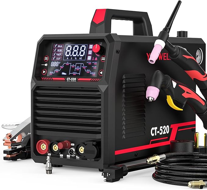 YESWELDER CT-520 Tig Welder & Plasma Cutter, 5-In-1 CUT/HF TIG/Pulse TIG/Spot Welding/Stick, 200A TIG and Stick & 50A Plasma Cutting, 110/220V Dual Voltage Multifunctional Welding Machine