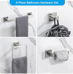 4-Piece Bathroom Hardware Set, Towel Rack Towel Holder Toilet Paper Holder Towel Hooks Towel Bar Set Stainless Steel Towel Rack Accessories Set Wall Mounted, Brushed Nickel 16 Inch