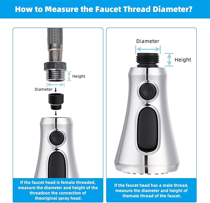 Hibbent Pull Down Kitchen Faucet Head Replacement, NSF/ANSI/CAN 61 & CUPC Certified 3-Function Sink Spray Nozzle with 15 Adapters Compatible with Moen, Delta, Kohler Faucets, Chrome
