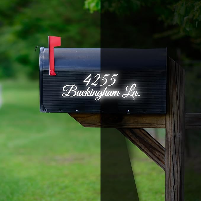 VWAQ Mailbox Decals Set of 2 - Insert Street Name & Address House Numbers For Outside Custom Lettering Personalized Address Labels Stickers - CMB7 (Reflective White, 19"W X 6.5"H)