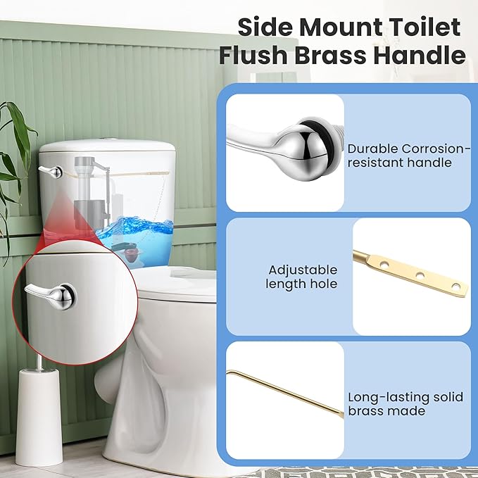 Saillong 3 Set Universal Toilet Tank Replacement Kit, Include Fill Valve, 2 Inch Low Flow Rubber Flapper, Side Mount Toilet Flush Brass Handle, Adjustable, Quiet, Easy Install Repair Kit