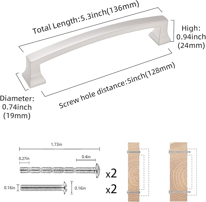 COTYKILEY 10 Pack 5 Inch(128mm) Brushed Satin Nickel Cabinet Handles Kitchen Cabinet Pulls Cabinet Door Handles Kitchen Cabinet Hardware
