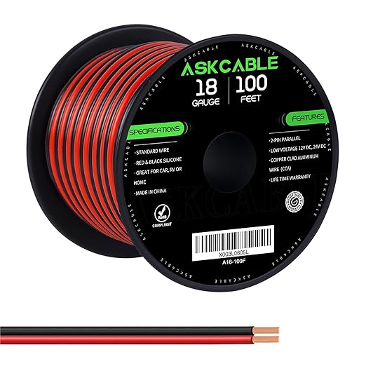 18 Gauge Wire, 18 AWG Electrical Wire Cable, 2 Conductors Red Black Wire, Copper Clad Aluminum(CCA) Flexible PVC Extension Cord for Speaker, Hookup LED Strips, Automotive 12V/24V DC (100FT)
