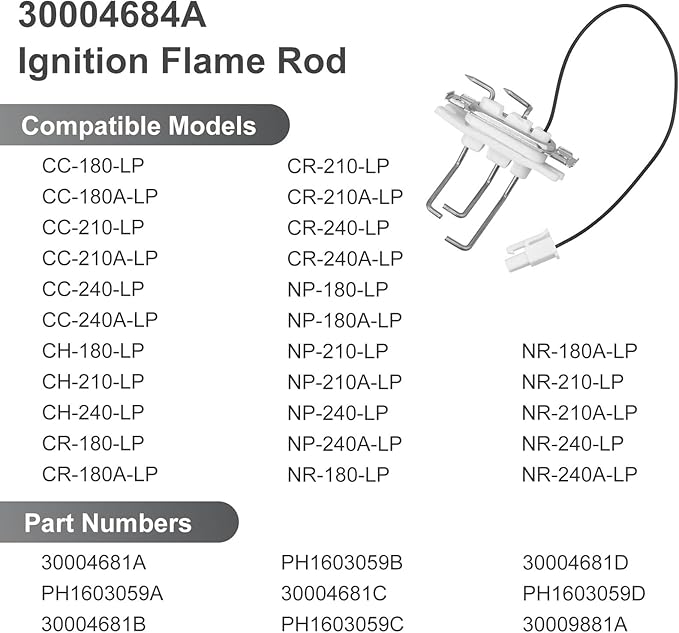 30004684A Flame Rod Assembly with Gasket,Boiler Replacement Parts for Navien Tankless Water Heater CC CH CR NP NR NCB NPE Series