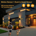 Dusk to Dawn Motion Sensor Outdoor Wall Light, Adjustable Brightness Exterior Light Fixtures with 3 Modes, 25ft Detection Waterproof Aluminum Fixture for Porch, Stairs, Garage, ETL Listed