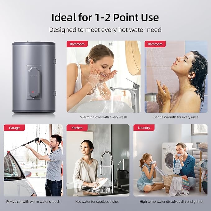 Tank Water Heater Electric, MIZUDO 10 Gallon Point of Use Hot Water heater 1500W, Compact Residential 120V with T&P Valve, Adjustable Thermostat, UL Listed