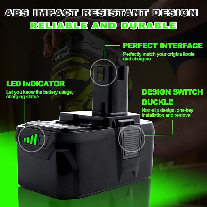 Upgrade 8000mAh High Capacity Replacement for Ryobi 18V Battery P108 P104 P105 P102 P103 P122 P109 Li-ION Compatible with Ryobi 18V ONE+ System Cordless Power Tools and Charger,2Pack