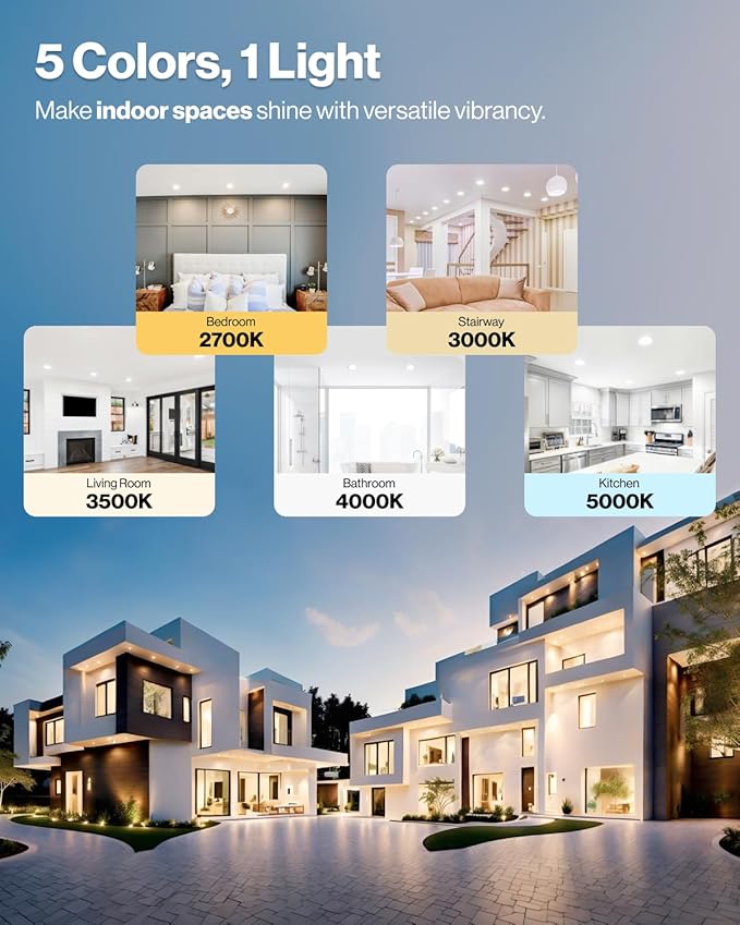 Sunco 24 Pack 6 Inch LED Recessed Light, Ceiling Canless Recessed Lights, Baffle Trim, 850 LM, 14W, Selectable CCT 2700K/3000K/4000K/5000K/6000K, Dimmable, Wafer Thin with Junction Box