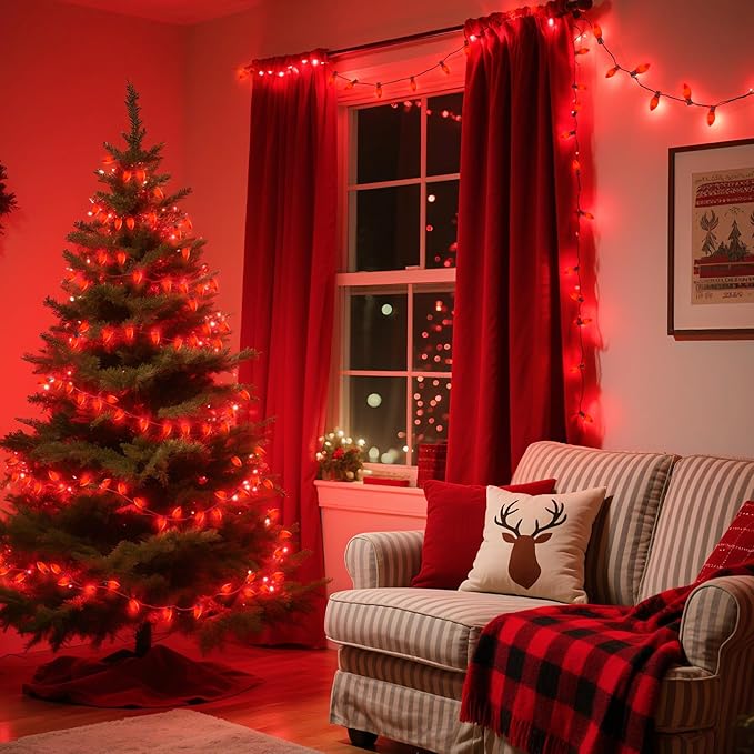 Brightown C9 LED Replacement Christmas Bulbs, 50 Pack Red Shatterproof C9 Bulbs, Waterproof Commercial LED Holiday Bulb for Christmas String Light, E17 Intermediate Base, Dimmable