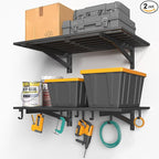 2-Pack 2x3ft Garage Shelving Wall Mounted, 2' x 3' Heavy Duty Garage Storage Shelves with Hooks, 400LB Capacity