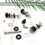 Universal Toilet Tank to Bowl Bolts Kit, Heavy Duty Toilet Bolts, Waterproof Stainless and Rubber Washers Gaskets with Extra Long Nut Screw for Fastening (Silver) (4, Short)