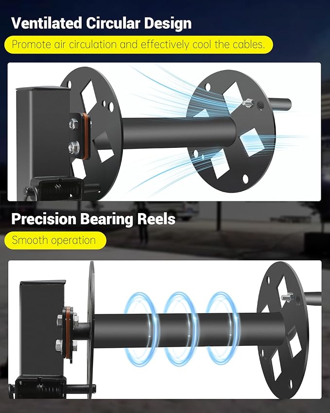 Heavy Duty Double Welding Cable Lead Reel, 10" Lockable Welding Lead Reel with 360° Rotatable Base and Metal Pin, Accommodates 150 Feet of 1/0 and 125 Feet of 2/0 Cable