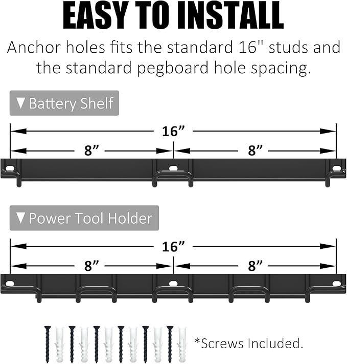 UNITEDPOWER Wall Mounted Drill Rack & Tool Shelf, Power Tool Organizer Holder, Heavy Duty Utility Storage Rack for Cordless, Battery Powered Hand Tools, Workshop, Shed, Garage