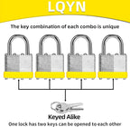 Padlocks with Same Key, LQYN 24 Pcs Laminated Keyed Padlock (1-9/16", 40mm), Keyed Alike Locks, Normal Shackle, for Storage Locker, Hasp Latch, Toolbox, Sheds