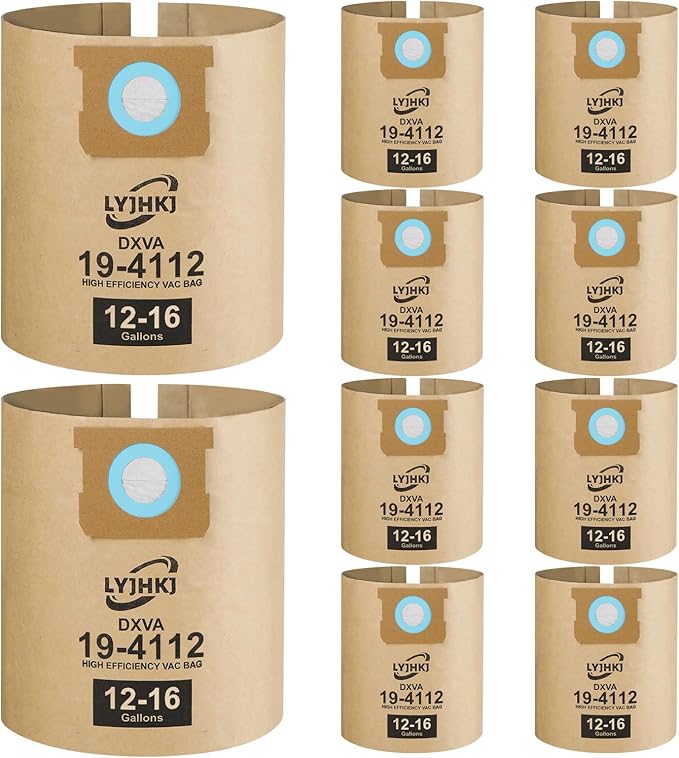10 Pack DXVA19-4112, DXVA19-4102 Vacuum Bags for DEWALT 12 to 16 Gallon Wet/Dry Vacuum, Disposable Shop Vac Bags, Dust Collection Bag Replacement