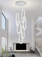 Flashing God Modern Chandelier,Chrome Chandeliers 6 Ring Led Foyer Chandeliers,Larger High Ceiling Chandelier for Living Room,Rectangle Chandelier for Entryway Staircase LED Dimming