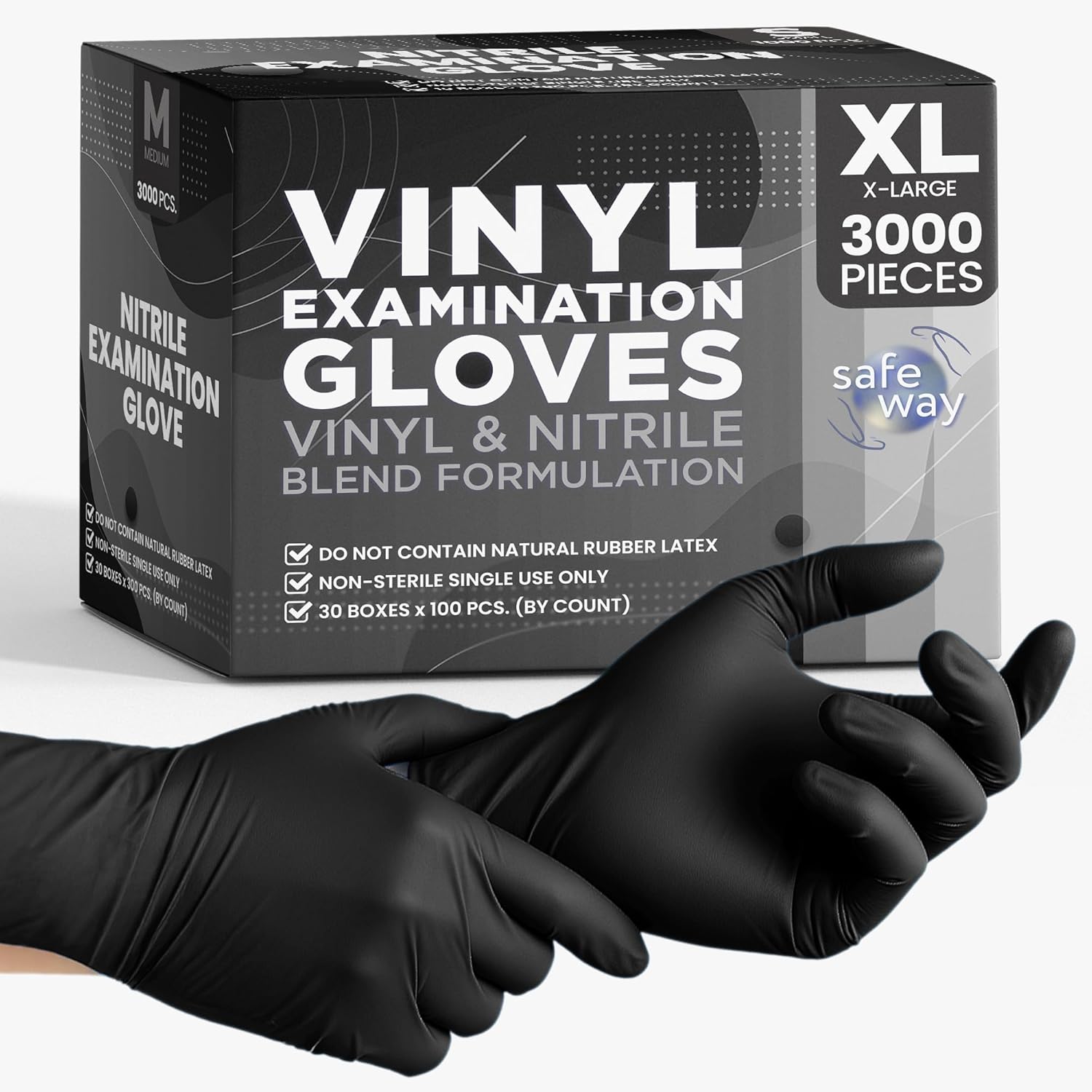 SAFEWAY USA Vinyl Disposable Gloves — Non-Latex and Powder Free, Heavy-Duty Protective and Multi-Purpose Gloves for Cleaning, Food Prep, Tattooing, Lab Works, Mechanics and More — (3000 pcs, X-Large)