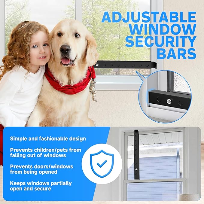 Adjustable Window Lock Bars Vertical, Small Window Bars Security Inside, Window Locks for Up and Down Windows, Window Ac Unit Ssecurity Bars Extends from 9.8-16.7 in -Black (Steel 2 Pcs)