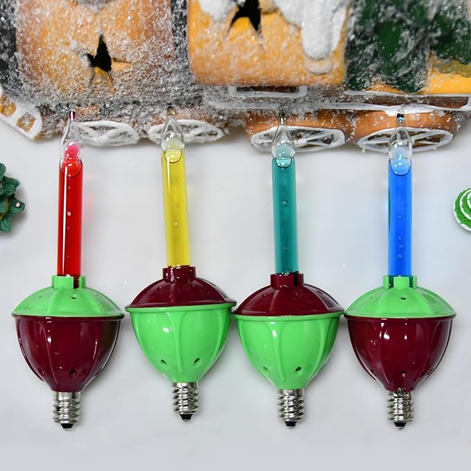 Christmas Bubble Replacement Bulbs, 4 Pack Vintage Multicolor Bubble Light Bulbs with Multicolor Liquid, Traditional Christmas Bubbles Light Bulbs for Christma Decorations, C7/E12 Base, 5 Watts