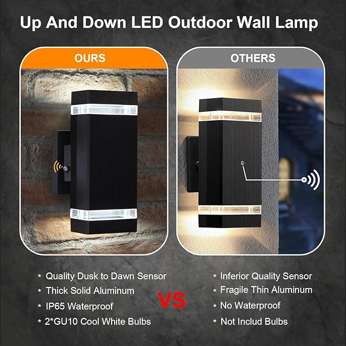 Exterior Lights for House, Dusk to Dawn Outdoor Lighting Fixtures Wall Mount - ETL Listed,Aluminum Outdoor Wall Lights 5000k - Up Down Light Fixture for Porch, Garage (Square 3 Pack)