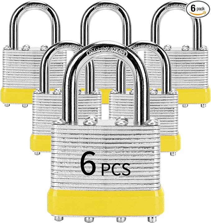 Padlocks with Same Key, LQYN 6 Pcs Laminated Keyed Padlock (1-9/16", 40mm), Keyed Alike Locks, Normal Shackle, for Storage Locker, Hasp Latch, Toolbox, Sheds