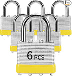 Padlocks with Same Key, LQYN 6 Pcs Laminated Keyed Padlock (1-9/16", 40mm), Keyed Alike Locks, Normal Shackle, for Storage Locker, Hasp Latch, Toolbox, Sheds
