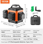 VEVOR 100ft Self Leveling Laser Level, Manual Green 3 x 360° Cross Line Laser, Manual Self-leveling Mode 12 Lines Laser, IP54 Waterproof 8h Continuous Working Time Line Laser