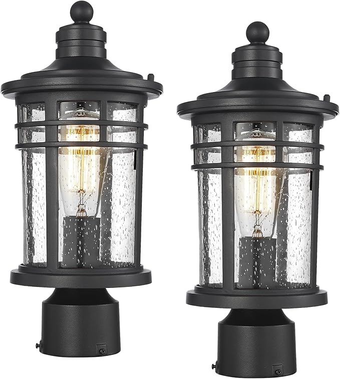 Darkaway Outdoor Post Lights Lamp Posts Outdoor Lighting, Waterproof Aluminum Post Lights Outdoor Light Fixtures with Glass, Light Posts for Outside Patio Yard (2 Pack, Black)