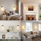 Set of 2 Wall Sconces for Bathroom, Modern Vanity Light Fixtures, Black & Gold Wall Mount Lighting Lanterns, Farmhouse Wall Lights with Double Clear Glass Shade for Bedroom Living Room Mirror Hallway