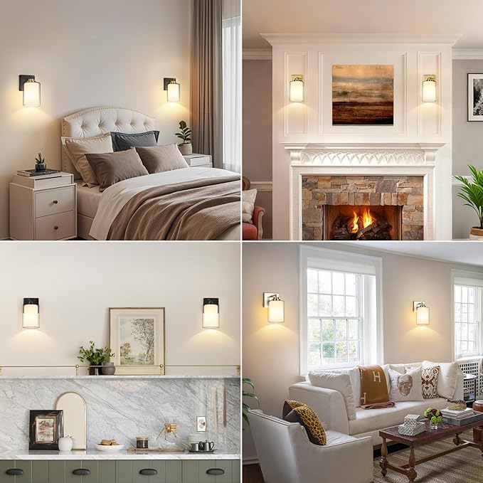 Set of 2 Wall Sconces for Bathroom, Modern Vanity Light Fixtures, Black & Gold Wall Mount Lighting Lanterns, Farmhouse Wall Lights with Double Clear Glass Shade for Bedroom Living Room Mirror Hallway