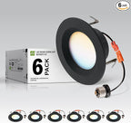 ASD Retrofit LED Recessed Lighting 4 Inch | 9W 700 Lm Wet Rated Dimmable Ceiling Downlights | 2700K-5000K Adjustable CRI90 Black Room Recessed Light Fixtures | LED Can Lights, UL 6 Pack