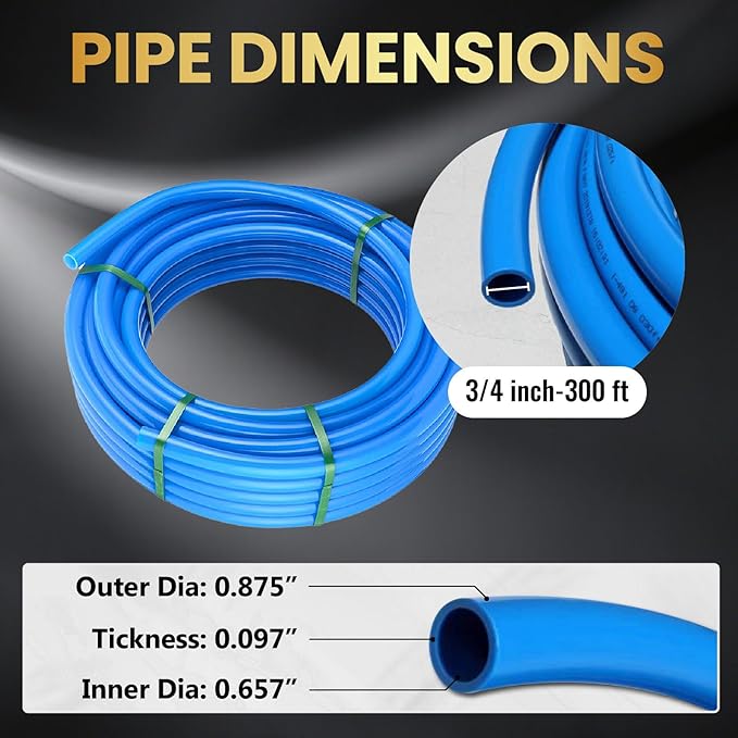 3/4 Inch-300 ft Foskan Blue PEX-B Pipe,Water Tubing with a Pipe Cutter,30 PCS PEX & 100 PCS Cinch Clamps