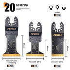 FEWELL 20PCS Titanium Oscillating Saw Blades, Universal Multitool Blades for Hard Materials, Metal, Wood, Plastic, Nails Fits Most Tools