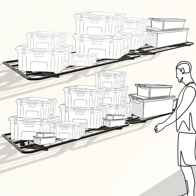 4-Pack 2x4ft Garage Wall Shelving, 4 Shelf Total 16 ft(L) Garage Shelving Wall Mounted, Heavy-Duty Storage Shelves, Perfect for Holding Storage Bins, Sporting Goods, Tools, and More Space-Saving