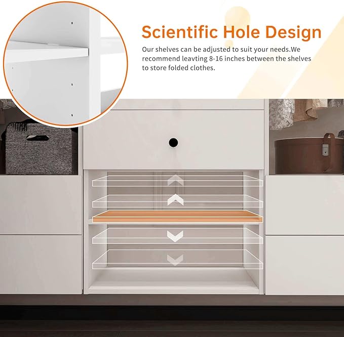 Modular Closet Organizer System with 2 Hangingrods Shelves Wall Mount Shelving for Walk in Closet Bedroom Organization Built in Clothes Storage White 31.5''L x 15.75''W x 47.24''H