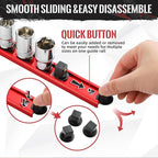 Magnetic Socket Organizer, 1-Piece Heavty Duty Aluminum Socket Holder, Socket Rail for Tool Box, Premium Quality 360° Swivel Socket Rack with 12 Clips for 1/2-Inch(Red)