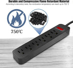 EXTRASTAR 6 Ft Extension Cord, 6 Outlets Power Strip,15A Build-in Circuit Breaker, 1875W, Mountable, Thin Flat Plug, Desktop Charging Station for Home School Office, Black