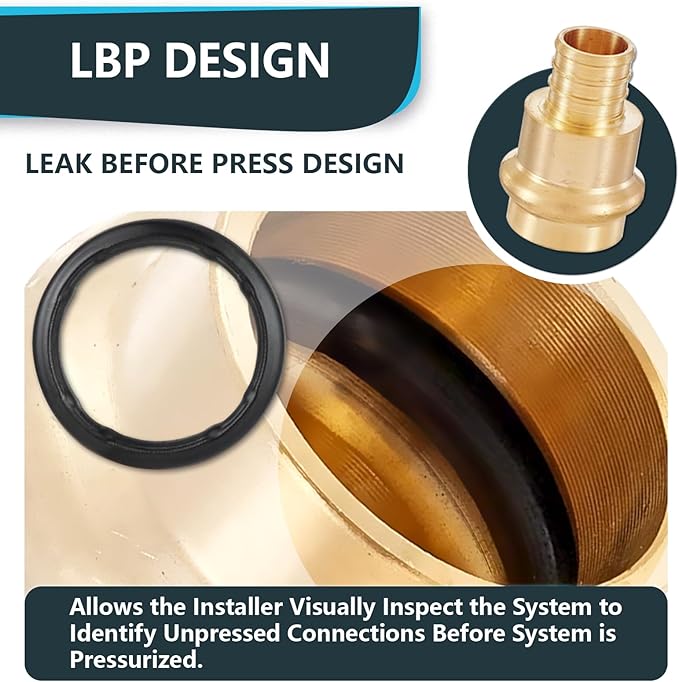 (Pack of 30) Seelink 1/2"Press x 1/2"Pex Crimp Coupling Brass Adapter, Press Fittings For Copper and Pex Pipe Connection(PEX1807344-30Pack)