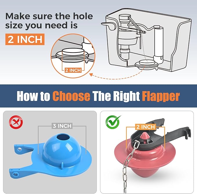 Universal Toilet Flusher Replacement Kit, Water-Saving & Height Adjustable Fill Valve, 2-Inch Flapper, Quiet & Anti-Siphon Toilet Repair Kit Inside Tank, Easy to Install (Red, 1-Pack)