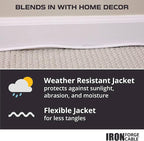 Iron Forge Cable Weatherproof 10 Ft Outdoor Extension Cord - 14/3 SJTW Heavy Duty White Extension Cord 3 Prong - 15 Amp Exterior Power Cable