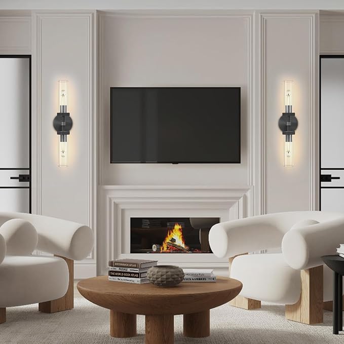 Knurled Bathroom Wall Sconce Hardwired, Black Wall Sconces, 20.5" Vanity Lights Over Mirror, Linear Wall Sconce Dimmable, Bathroom Light Fixtures Glass Tube, Bronze Wall Sconces Sconces Wall Lighting