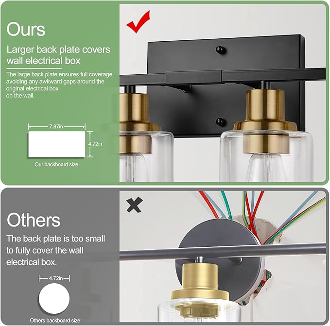 4-Light Bathroom Light Fixtures, Black and Gold Modern Vanity Lights with Clear Glass Shades, Bathroom Wall Lamp for Mirror Living Room Cabinet Bedroom Porch