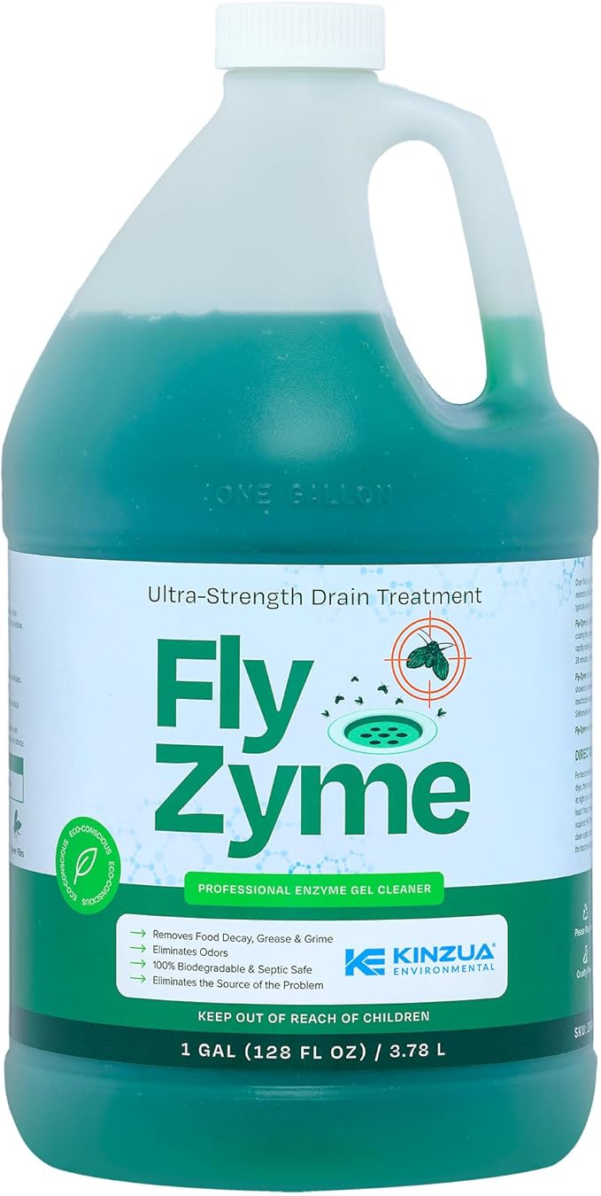 Kinzua Environmental Fly-Zyme, Highly Concentrated Enzyme Drain Cleaner for Pipes, Drain Gel for Fruit Flies, Organic Waste Degrader & Odor Neutralizer, 1 Gallon