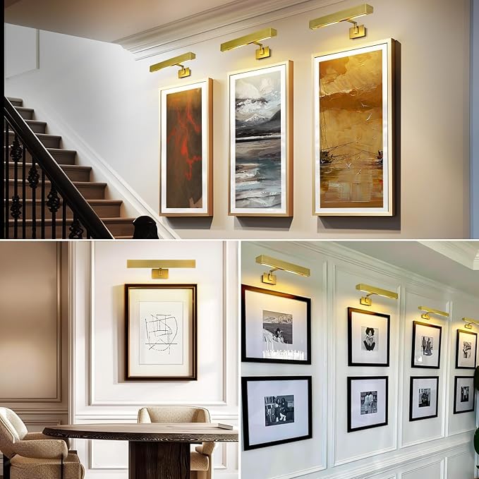 Picture Light, 18" Brass Picture Lights for Wall, Gold Art Lights Hardwired, Dimmable Gallery Light, 3000K Vanity Lights, Picture Frame Light for Bathroom Wall Sconces Artwork Poster Display
