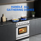 AAOBOSI 36 Inch Front Control Gas Range Oven with 6 Cooktop Burners, 6 Cu. Ft 18000 BTU Convection and Self Clean, Freestanding Heavy Duty Gas Range Stove with Halogen Light,Large Capacity,Silver